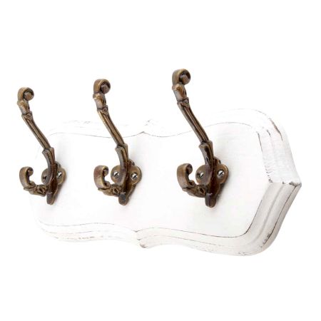 White Antique Small Wall Wooden Iron Hooks